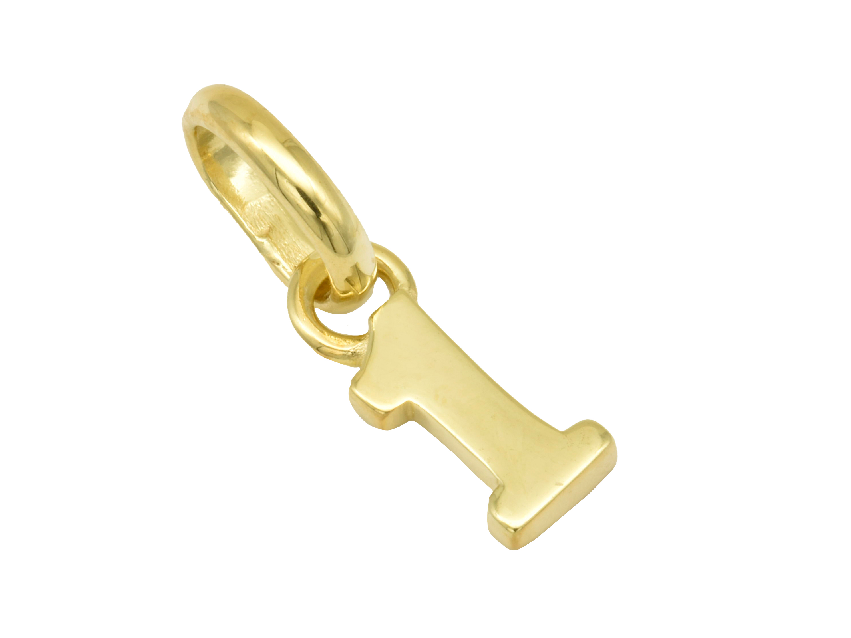 Silber Anhänger Zahl 1 aus Sterlingsilber, gelbgold vergoldet und poliert. Dieses Schmuckstück symbolisiert die Glückszahl und wird von Juwelier Harnisch hergestellt.