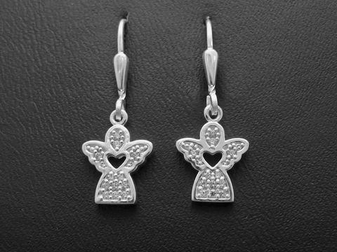 Silber Ohrringe Engel mit Herz Zirkonia weiss reizend, Hersteller Juwelier Harnisch, Ohrhänger mit Stein, idealer Schmuck für besondere Anlässe und tägliches Tragen.