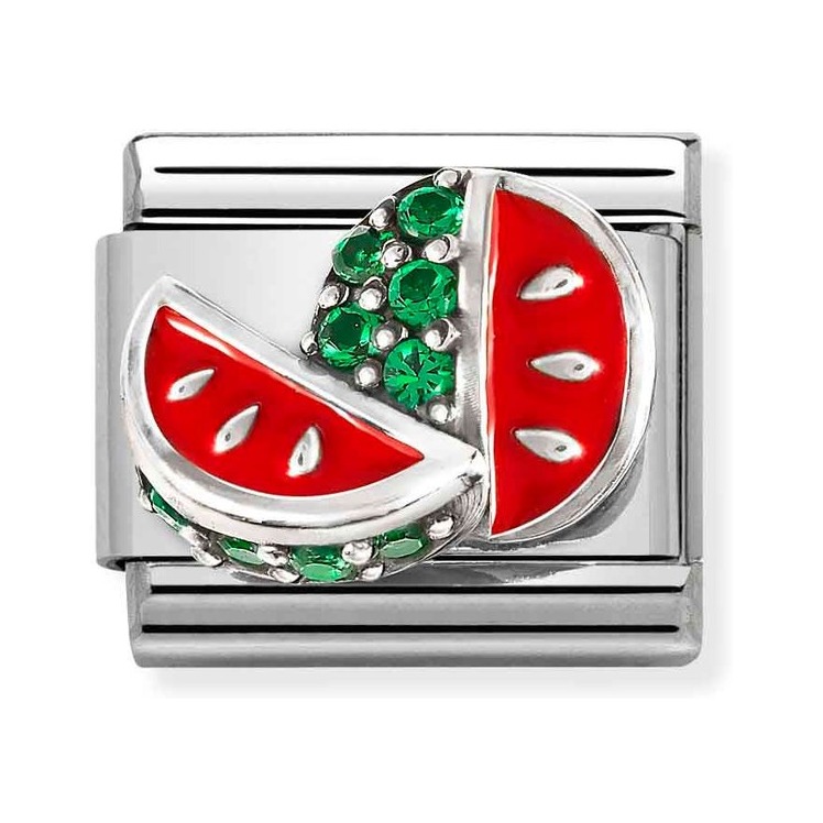 Nomination Composable Classic Charm Wassermelone - Edelstahl, Sterling Silber, Emaille, Zirkonia