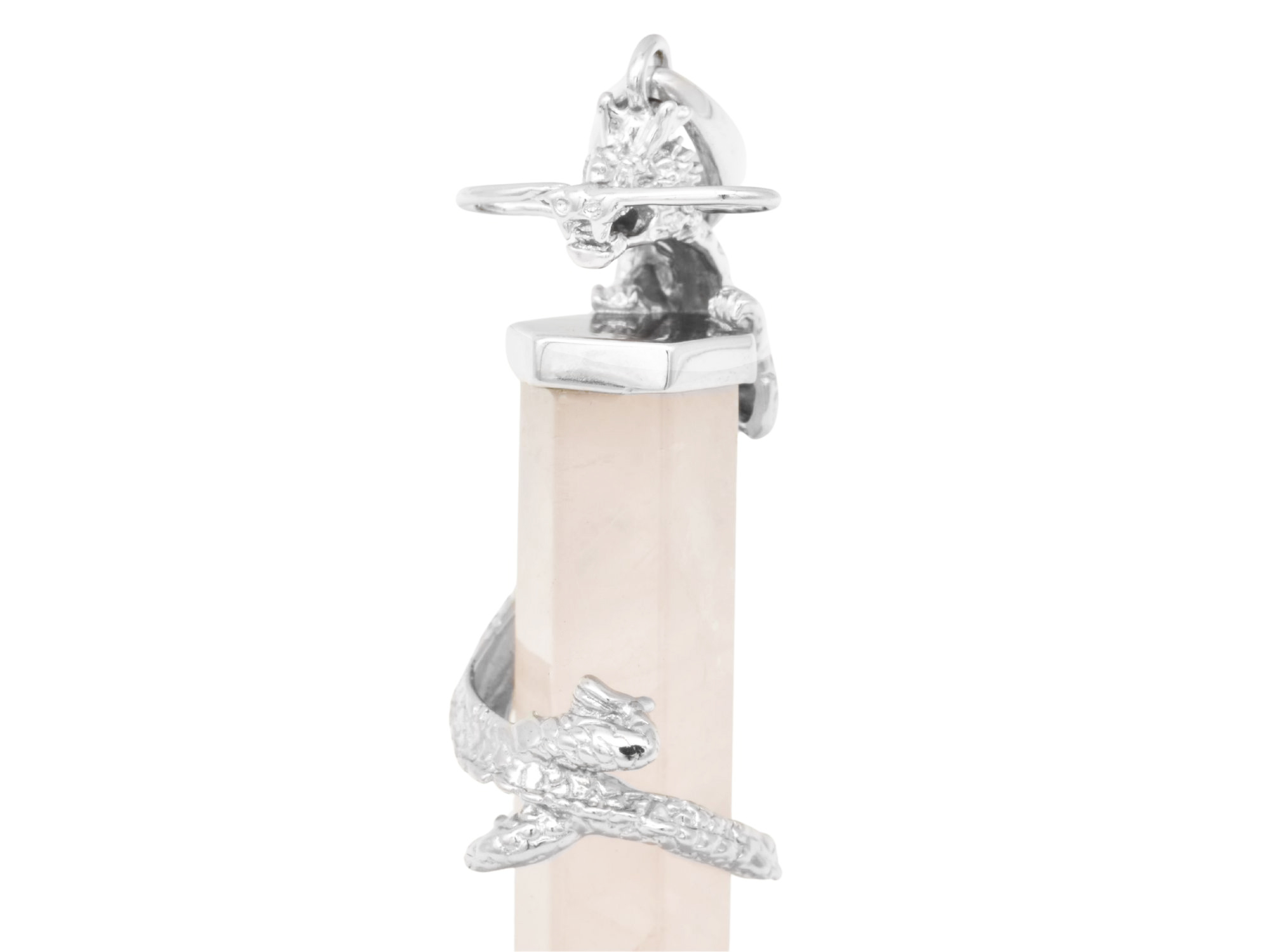 Anhänger Drachen Pendel - Sterling Silber 925 - poliert - Rosenquarz Rosa