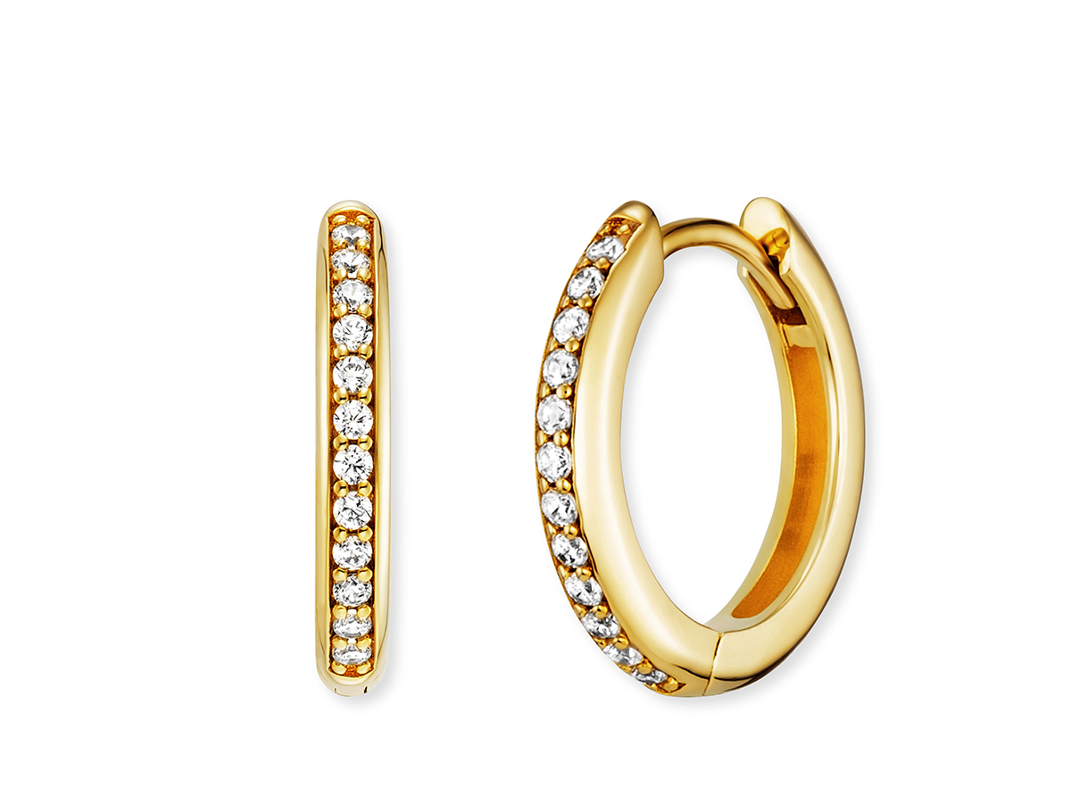 Ohrringe von Engelsrufer ERE-LOLA-ZI-G-CR-16 BASIC Creole Lola aus gelbgoldvergoldetem Silber mit Zirkonia, 16 mm groß, elegant und funkelnd, ideal für jeden Anlass.