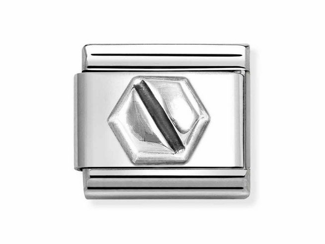 Sechskantschraube aus Sterling Silber und Edelstahl, glänzende Oberfläche mit dezenter Struktur, ideal für modische Armbänder, Hersteller Nomination SilverShine.