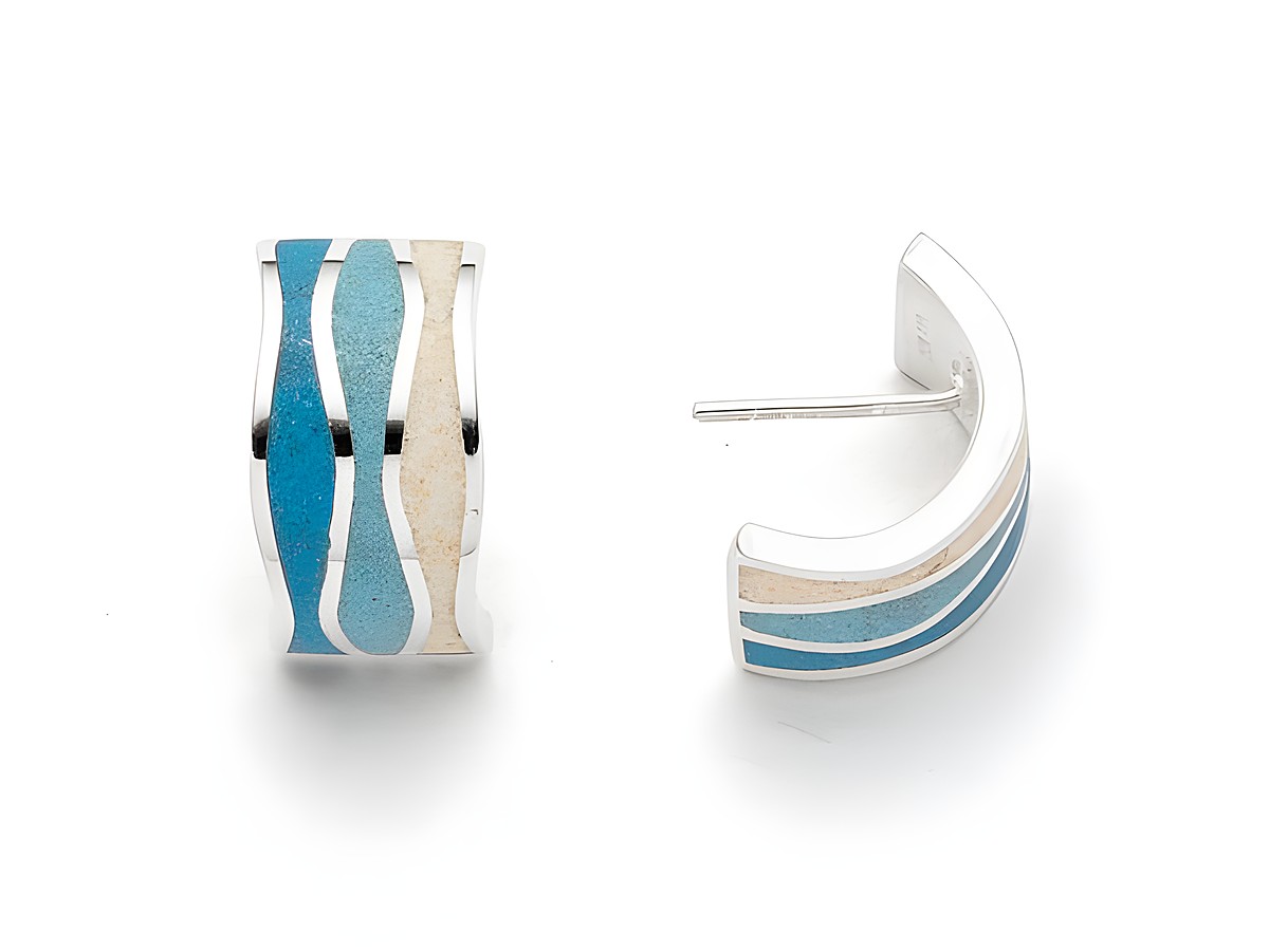 DUR Welle O5519 Sterling Silber Ohrring rhodiniert mit Strandsand und blauem Steinsand in ansprechendem Design, elegant und modern für jeden Anlass.