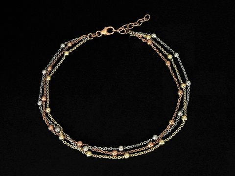 30942-0 Fußkettchen Rundanker in Silber tricolor, 23 bis 26 cm lang mit Karabinerverschluss, hochwertig verarbeitet vom Juwelier Harnisch, klassisches Design.