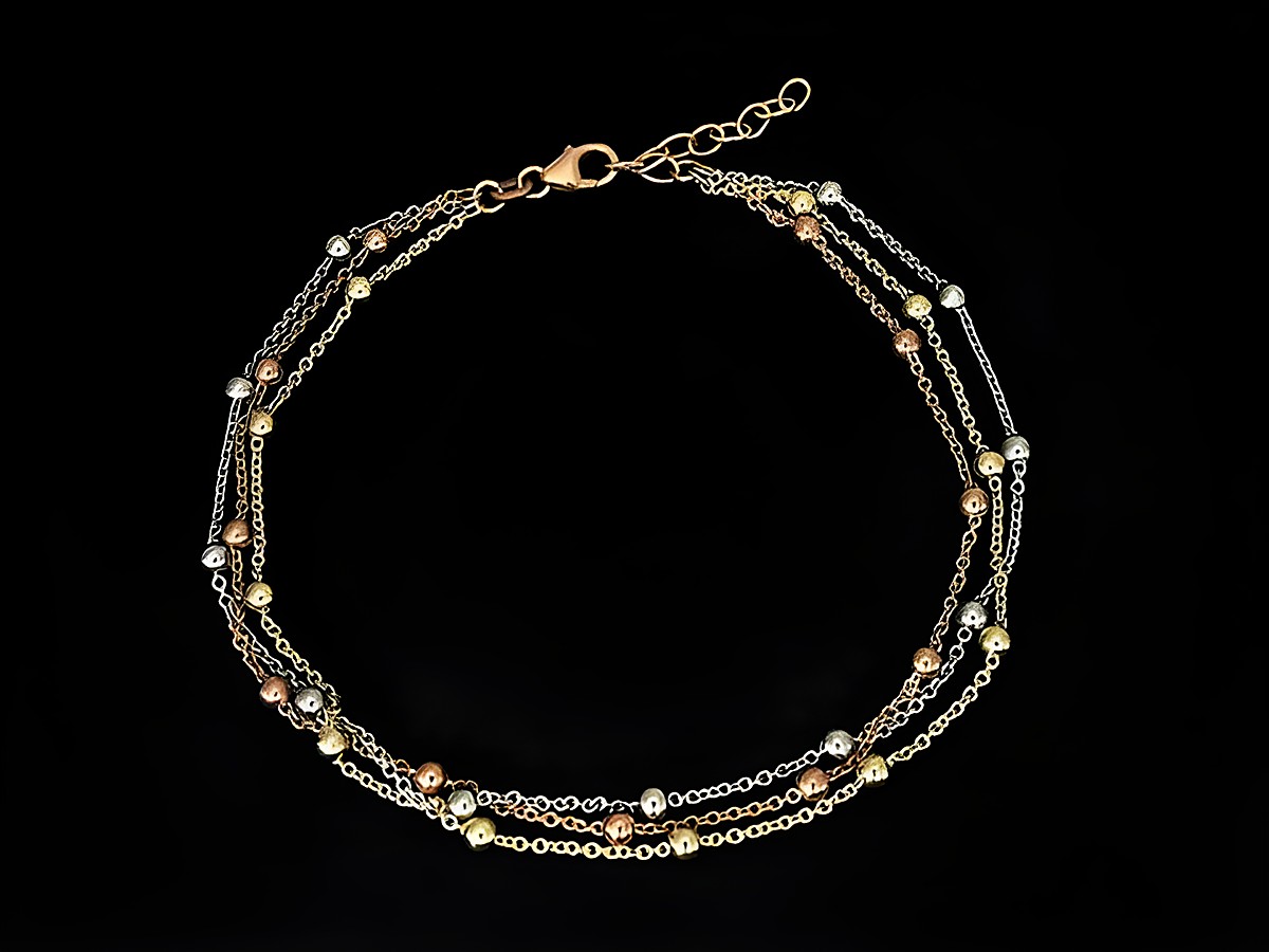 Fußkettchen Rundanker in Silber tricolor, 23 bis 26 cm lang mit Karabinerverschluss, hochwertig verarbeitet vom Juwelier Harnisch, klassisches Design.