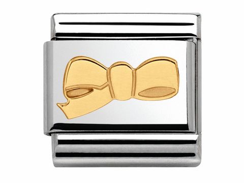 Classic Schleife CHERIE aus Gold von Nomination, zarte Schleifen-Design auf einem silberfarbenen Element, ideal für den täglichen Gebrauch, stilvoll und elegant.