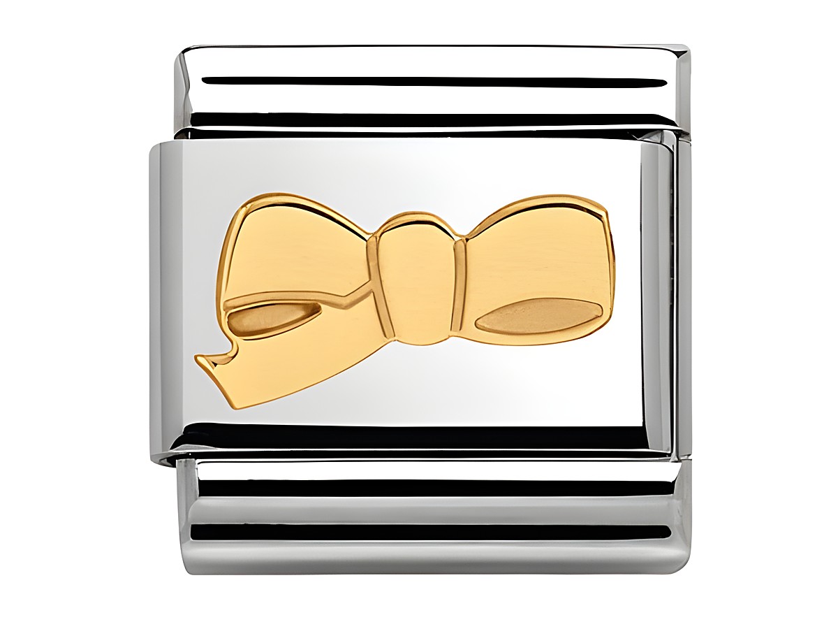 Classic Schleife CHERIE aus Gold von Nomination, zarte Schleifen-Design auf einem silberfarbenen Element, ideal für den täglichen Gebrauch, stilvoll und elegant.