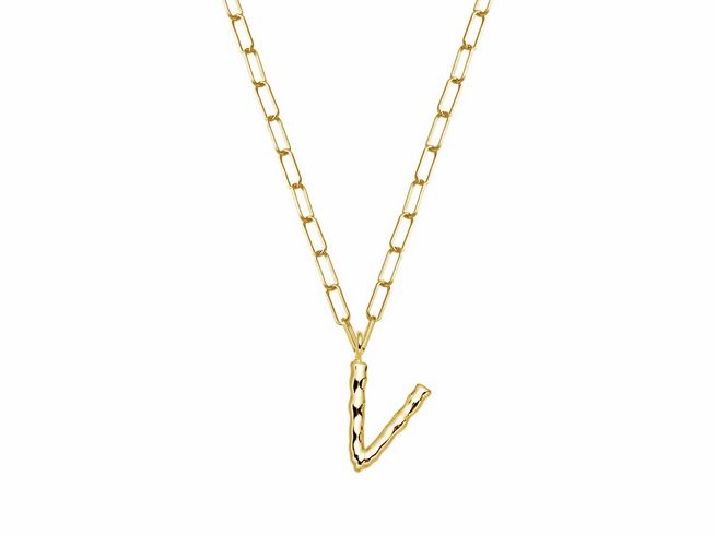 Xenox Sterling Silber Kette XS4150G/V mit einer Länge von 45 cm in Gelbgold Vergoldung, dekoriert mit einem stilvollen Buchstaben V als Anhänger.