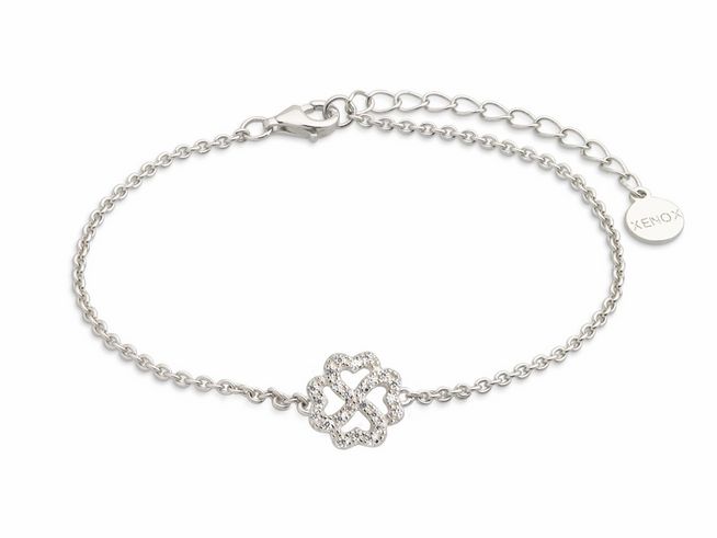 Silbernes Xenox Armband XS2928 mit Ankerkette und Kleeblattmotiv, größenverstellbar von 15 bis 18,5 cm, aus der Kollektion Lucky Ones.