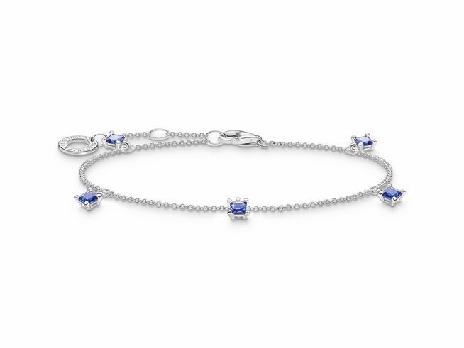 Thomas Sabo Armband A2058-699-32-L19V aus Sterling Silber mit 19 cm verstellbarer Länge, verziert mit blauen Glas-Keramik Steinen, elegant und modisch für jedes Handgelenk.