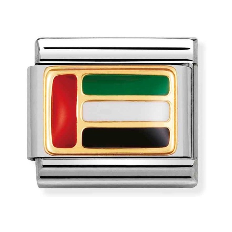 Nomination Composable Classic Charm Flagge Arabische Emirate - Edelstahl, Gold 750 Gelbgold, Emaille