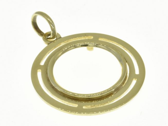 Münzfassung Anhänger aus 585 Gold mit Doppelrand und einem Durchmesser von maximal 15,7 mm für die Aufbewahrung von Münzen. Hersteller ist Juwelier Harnisch.