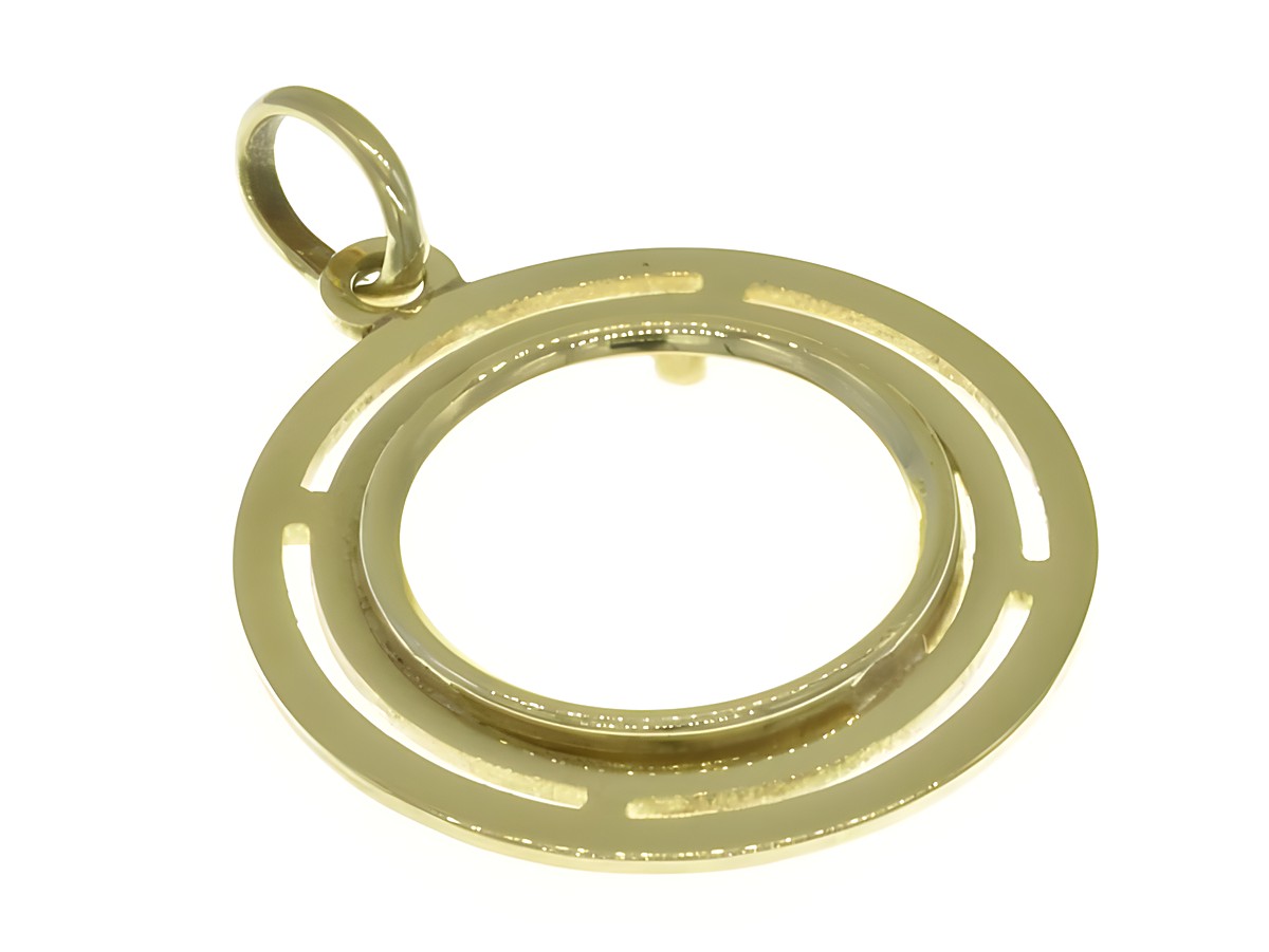Münzfassung Anhänger aus 585 Gold mit Doppelrand und einem Durchmesser von maximal 15,7 mm für die Aufbewahrung von Münzen. Hersteller ist Juwelier Harnisch.