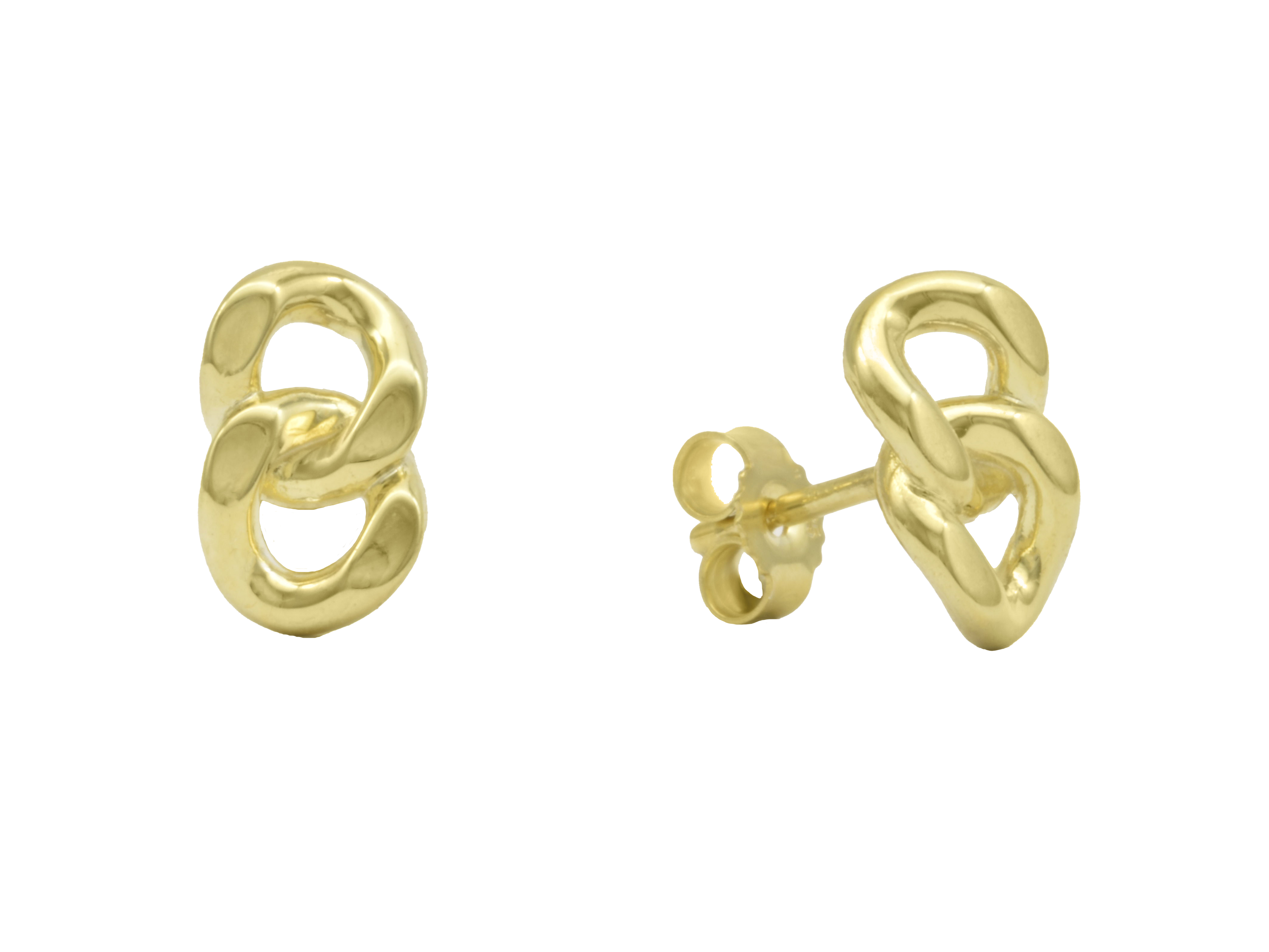 Ohrstecker Panzerringe aus Sterling Silber 925, vergoldet in Gelbgold, poliert. Stilvolles Design ohne Stein, hergestellt von Juwelier Harnisch, ideal für jeden Anlass.