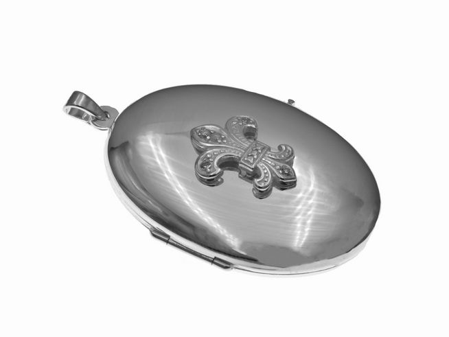 Silber Medaillon oval atemberaubend schön mit Zirkonia von Juwelier Harnisch, elegant designt mit einem filigranen Ornament auf der Vorderseite, ideal als hochwertiges Schmuckstück.