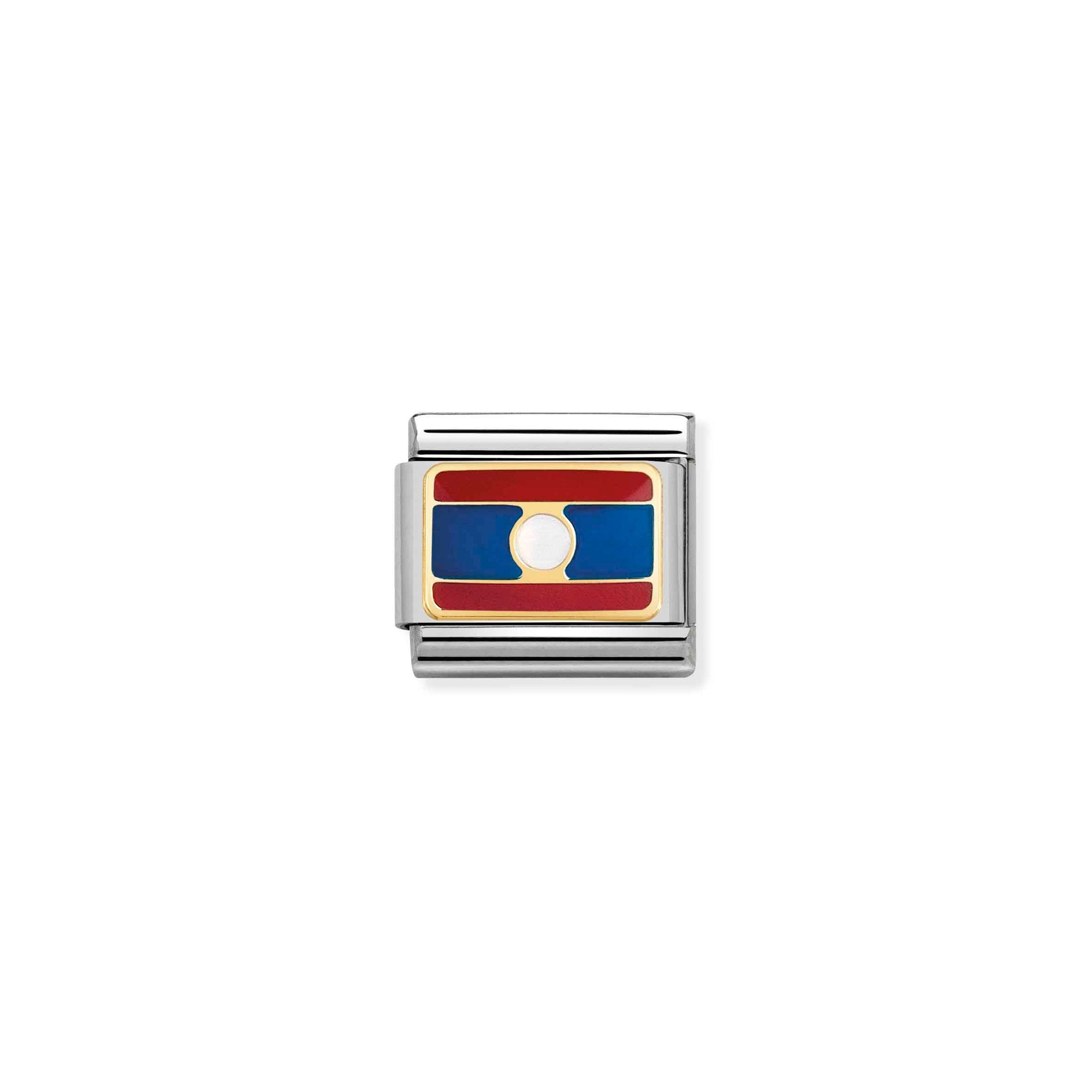 Nomination Composable Classic Charm Flagge Laos - Edelstahl, Gold 750 Gelbgold, Emaille
