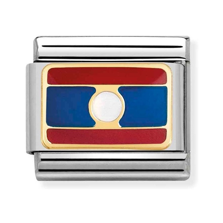 Nomination Composable Classic Charm Flagge Laos - Edelstahl, Gold 750 Gelbgold, Emaille