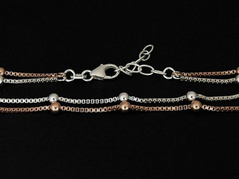 Fußkettchen Venezia mit Kügelchen in Silber rosé teilvergoldet, klassisches Design, verstellbare Länge von 23 bis 26 cm, elegant und zeitlos, Hersteller Juwelier Harnisch.