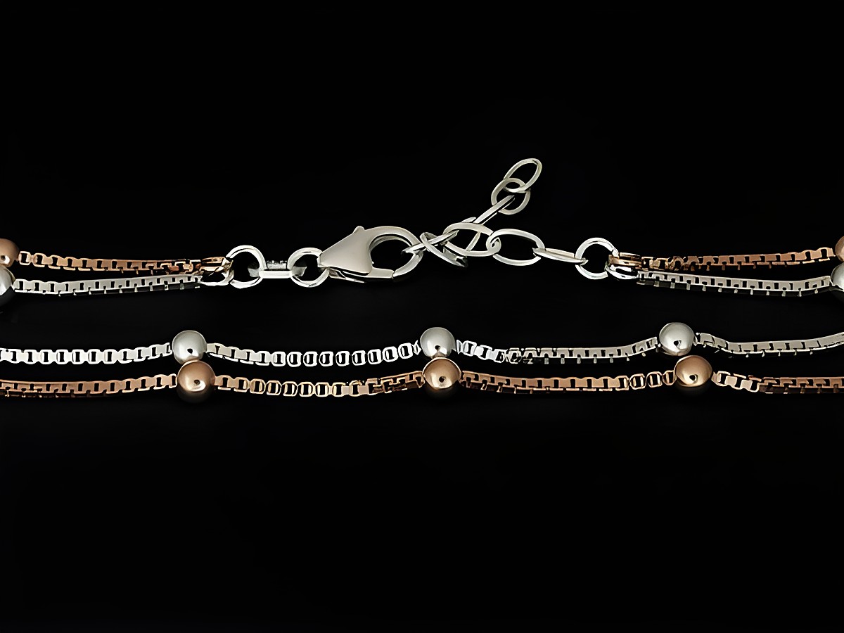 Fußkettchen Venezia mit Kügelchen in Silber rosé teilvergoldet, klassisches Design, verstellbare Länge von 23 bis 26 cm, elegant und zeitlos, Hersteller Juwelier Harnisch. – Ansicht 2