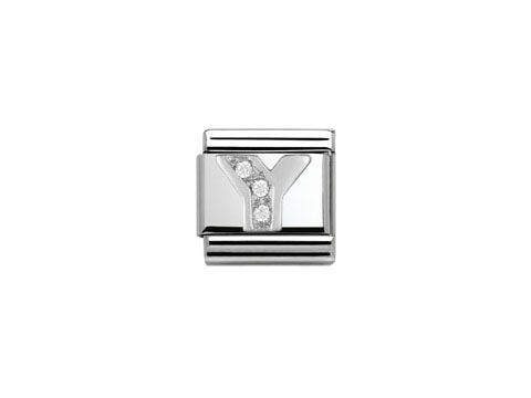 Silberner Buchstabe Y aus Zirkonia von Nomination Classic 330301 25, elegant gestaltet mit funkelnden Steinen, ideal zur Ergänzung von Armbändern oder als persönliches Geschenk.