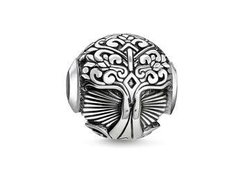 Silberfarbener Karma Bead von Thomas Sabo mit intricatem Baum des Lebens Design, ohne Stein, aus hochwertigem Material für eleganten Schmuck.