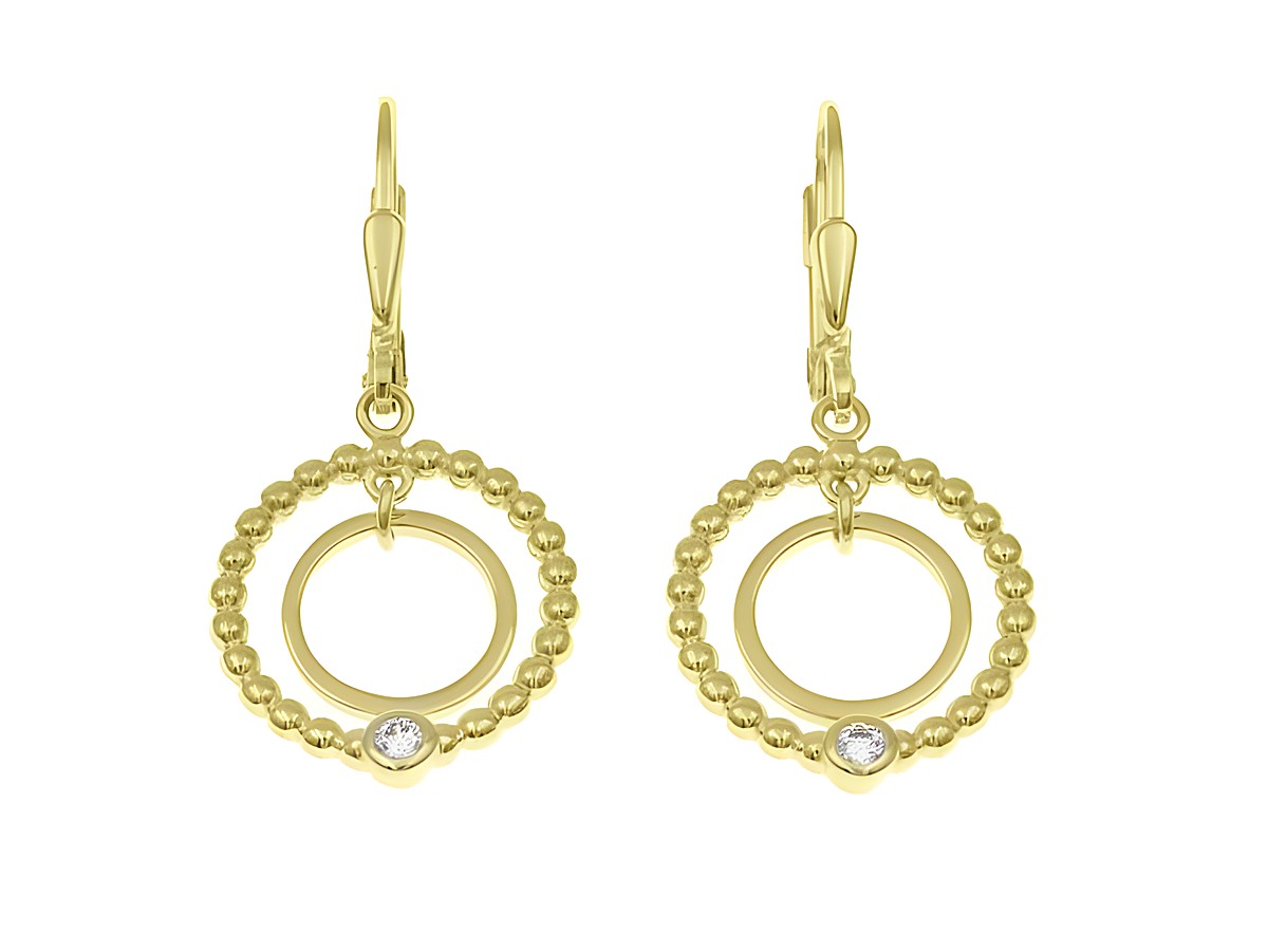 Ohrhänger Duo Ringe aus Sterling Silber mit Gelbgold Vergoldung, elegant gestaltet mit einem Stein, perfekt für jeden Anlass, hergestellt von Juwelier Harnisch.