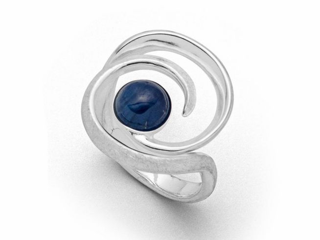 Sterling Silber Ring von DUR Windbraut R5456.54 mit rhodiniertem Finish und blauem Kyanit in Größe 54, elegant geschwungenes Design.