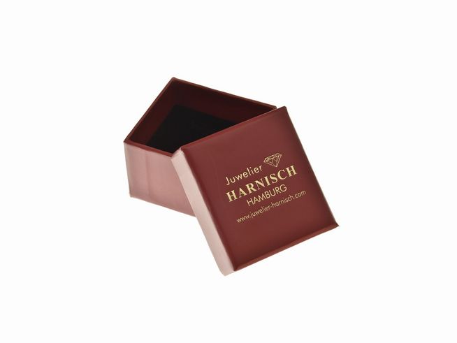100160-0 Geschenkschachtel viereckig rot schwarz mit den Maßen 45 x 40 x 30 mm von Juwelier Harnisch, ideal für Schmuck und kleine Geschenke, elegant und ansprechend.