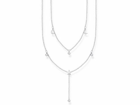 Y-Ketten im Layering-Look aus der Thomas Sabo Charming Collection in Silber, mit feinen Gliederketten und dekorativen Elementen, Länge variabel von 40 bis 45 cm.