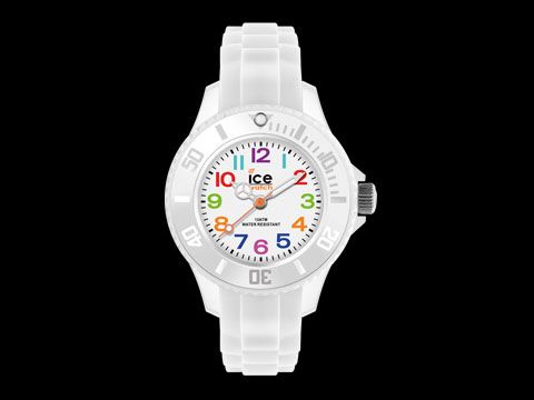 Ice-Watch ICE mini - White - Mini - WEIß - 000744 - Kinderuhr, Hersteller: Ice watch, zeigt eine weiße Kinderuhr mit bunten Ziffern und einem strapazierfähigen Armband.