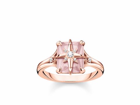 Thomas Sabo TR2288-417-9-56 Ring aus Silber und Roségold mit pinkem Stein und funkelnden Zirkonia, Größe 56, stilvolles Design mit Sternmotiv.