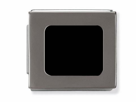 Rechteckige Platte aus oxidiertem Stahl mit schwarzem Emaille-Einsatz, Modell IKONS von Nomination, ideal für individuelle Schmuckgestaltungen in modernem Design.