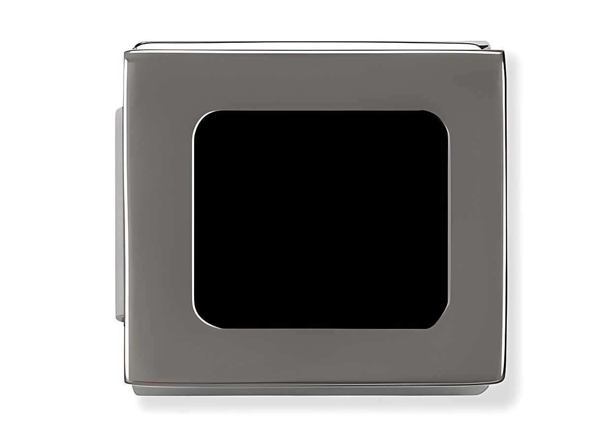 Rechteckige Platte aus oxidiertem Stahl mit schwarzem Emaille-Einsatz, Modell IKONS von Nomination, ideal für individuelle Schmuckgestaltungen in modernem Design.