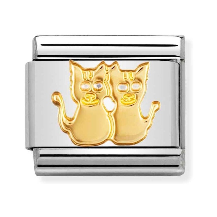 Nomination Composable Classic Charm Katzen - Edelstahl, Gelbgold