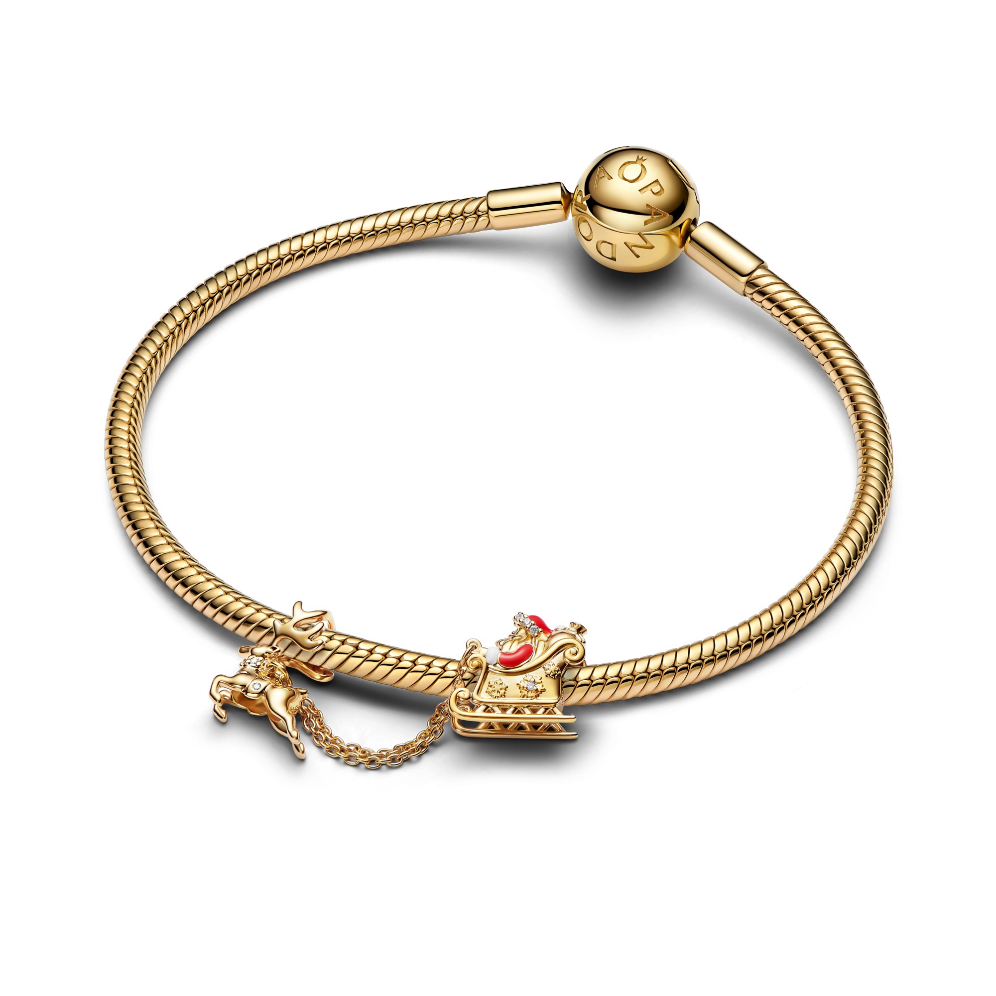 Pandora Moments - Doppel-Charm Weihnachtsschlitten - Gelbgold Vergoldung – Ansicht 3