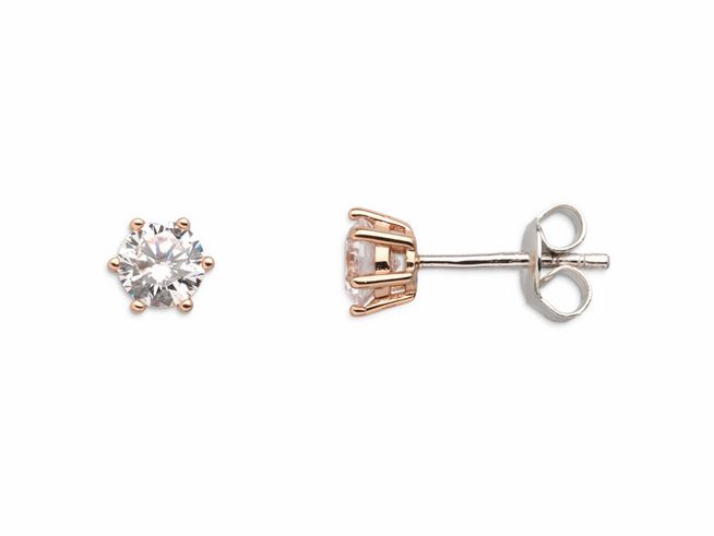 Xenox Sterling Silber Ohrringe XS7213R in Krappe Rosè, Roségold Vergoldung, mit funkelndem Stein, elegant und stilvoll für den Alltag oder besondere Anlässe, Hersteller Xenox.