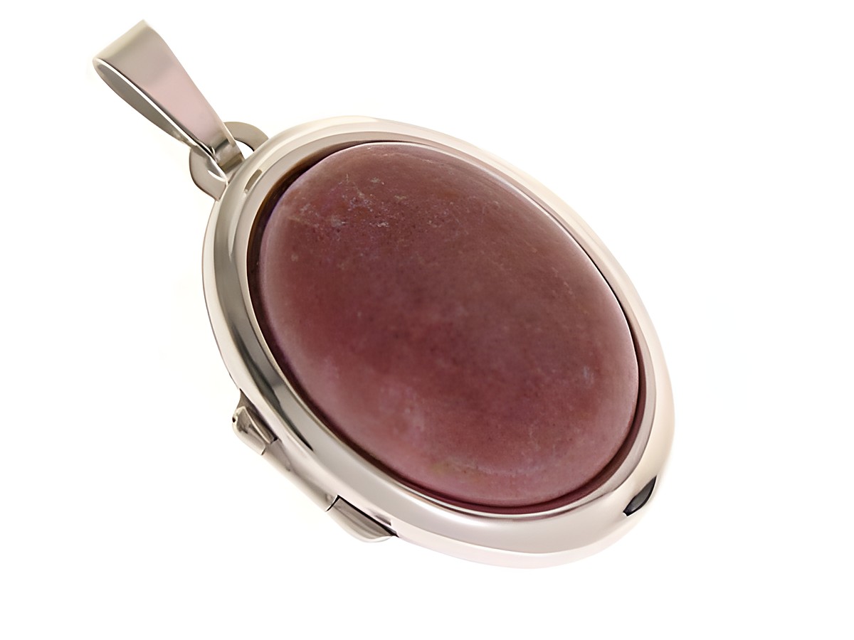 Rhodonit Medaillon Cabochon in Sterling Silber rhodiniert vom Hersteller Juwelier Harnisch, elegant und hochwertig, ideal als Schmuckstück für besondere Anlässe.