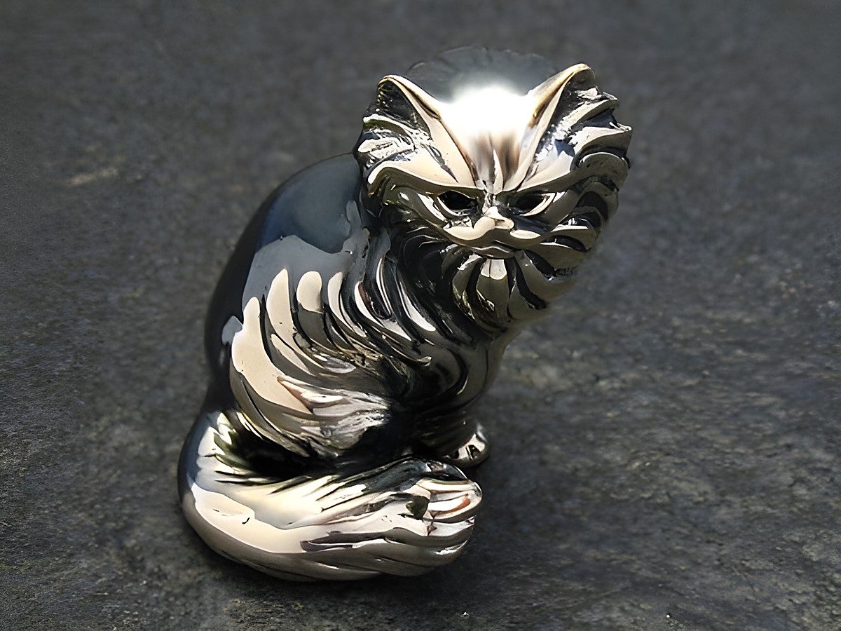 Silberne Katze stehend, plastisch gestaltet, 37 mm hoch, Hersteller Juwelier Harnisch, elegant und detailreich, ideal als Dekoration oder Sammlerstück.
