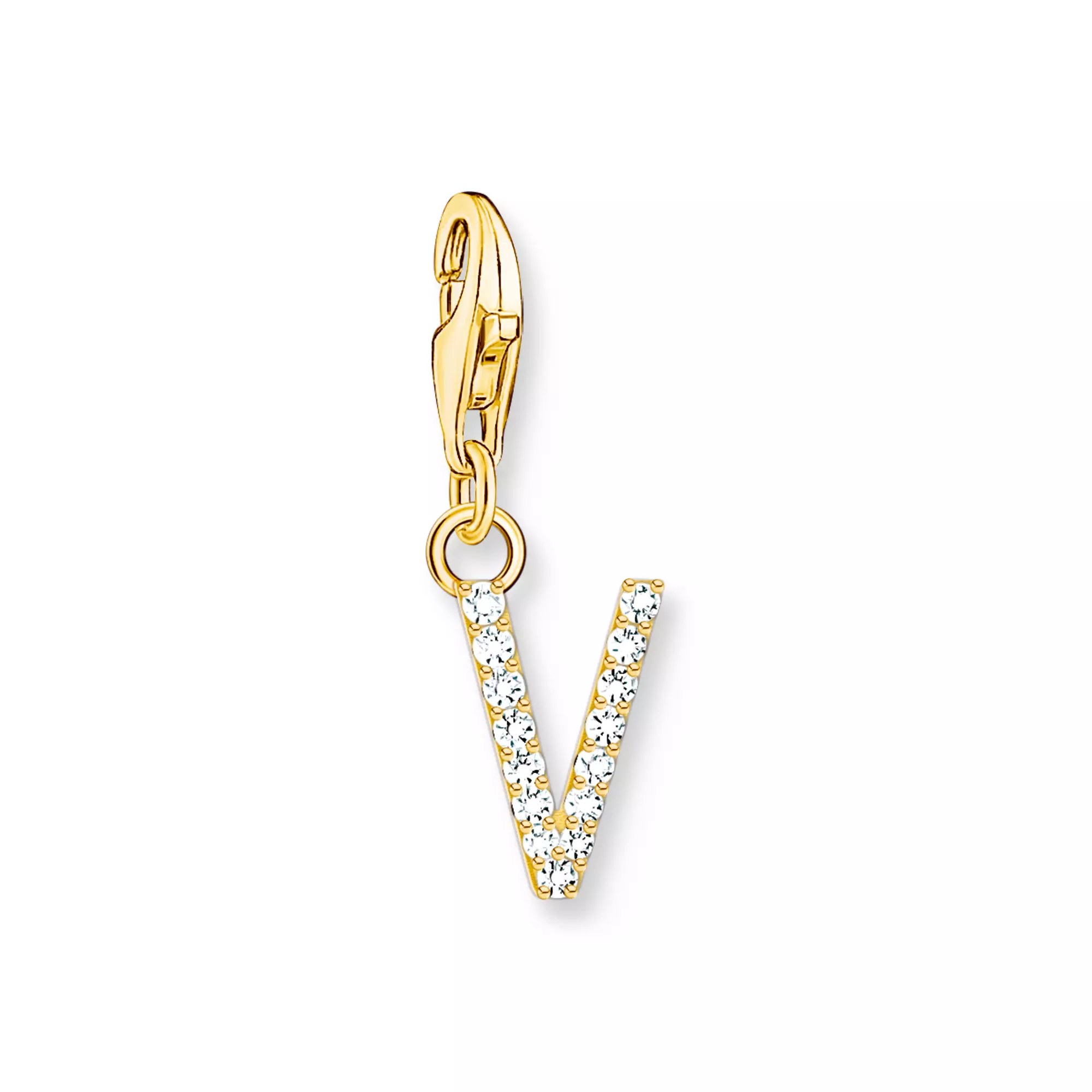 Thomas Sabo Charm-Anhänger - funkelnder Buchstabe V - Silber Gelbgold verg. & Zirkonia - Weiß