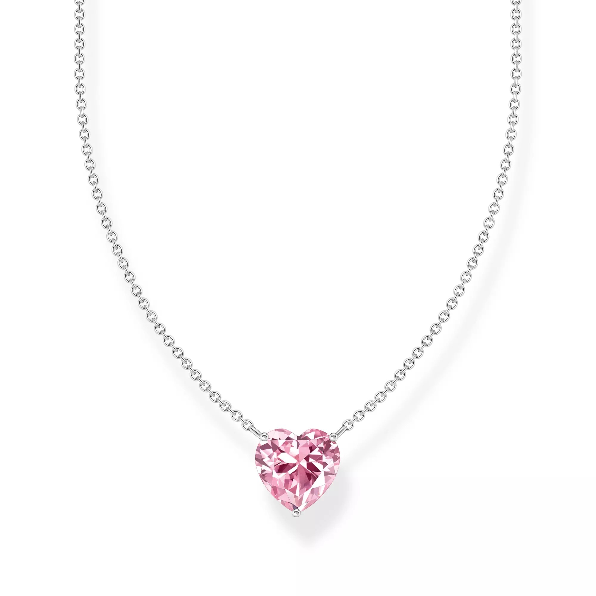 Thomas Sabo Essentials Kette - großem Herz - Silber & Zirkonia - Rosa-Pink - 40 bis 45 cm
