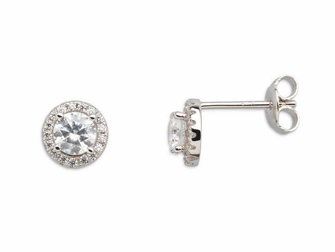 Xenox Sterling Silber Ohrringe XS7365 SILVER CIRCLE HALO in elegantem Design mit runder Fassung und funkelndem Stein, ideal für jeden Anlass und stilvollen Ohrschmuck.