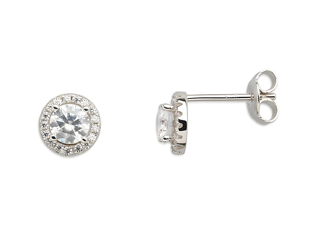 Xenox Sterling Silber Ohrringe XS7365 SILVER CIRCLE HALO in elegantem Design mit runder Fassung und funkelndem Stein, ideal für jeden Anlass und stilvollen Ohrschmuck.