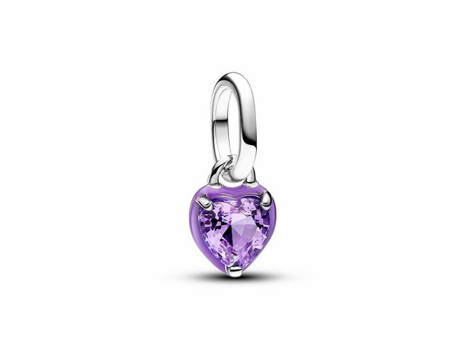 Violettes Chakra-Herz Mini-Charm-Anhänger aus Sterling Silber mit Zirkonia und lila Emaille, elegantes Design, ideal für individuelle Schmuckstücke von Pandora.