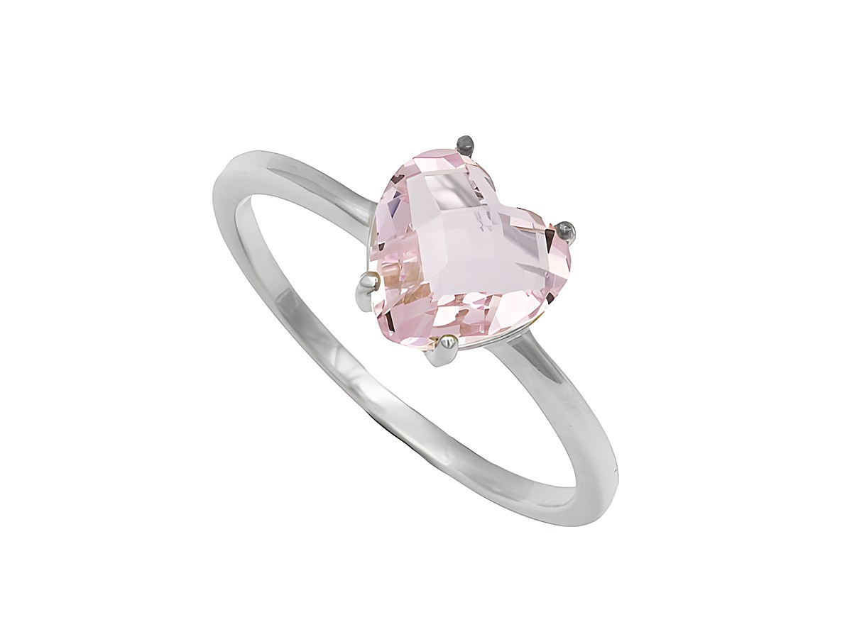 Ring aus Sterling Silber rhodiniert mit einem herzförmigen rosa Glasstein in Größe 48, Hersteller Juwelier Harnisch, ideal für elegante Anlässe.