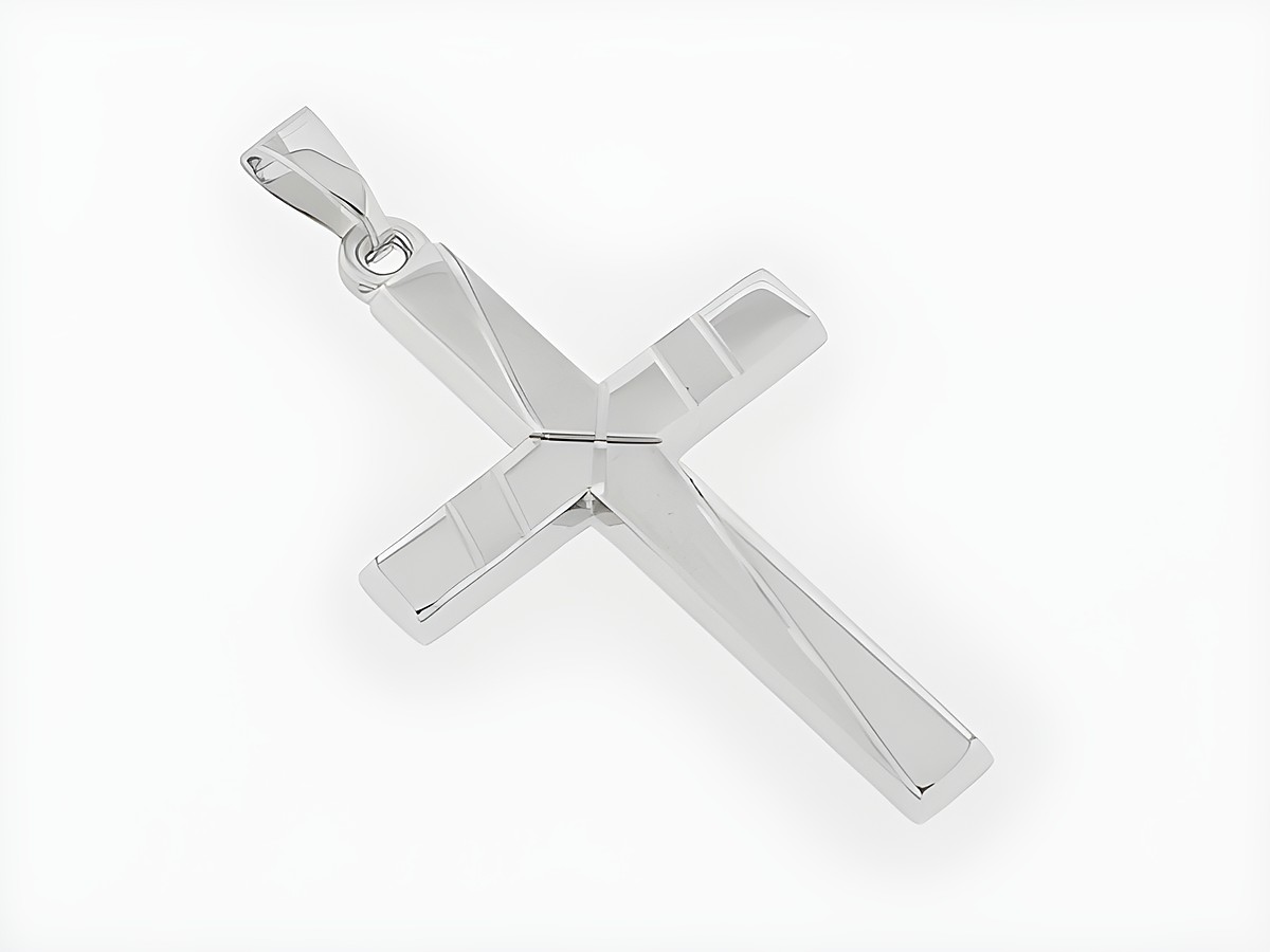 Kreuz Silber Anhänger edel teilmattiert rhod diamantiert von Juwelier Harnisch mit Muster, eine elegante Kombination aus stilvollem Design und hochwertiger Verarbeitung.