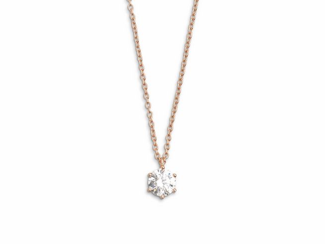 Xenox Sterling Silber Kette XS7211R in 40-45 cm mit Ankerkette in Krappe Rosè und einem schlichten, funkelnden Anhänger aus klaren Kristallen. Ideal für den eleganten Alltag.