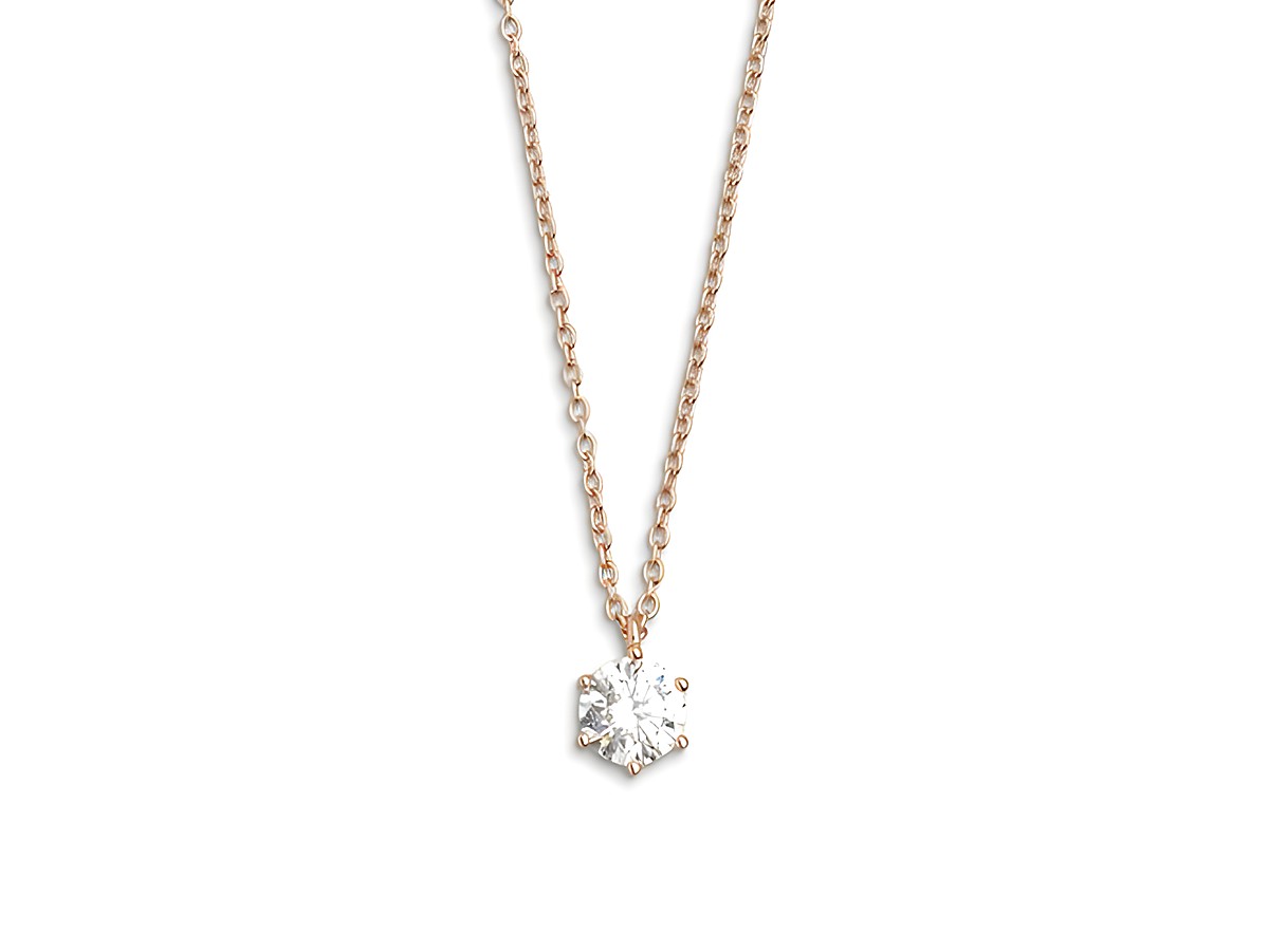 XENOX Sterling Silber Kette XS7211R in 40-45 cm mit Ankerkette in Krappe Rosè und einem schlichten, funkelnden Anhänger aus klaren Kristallen. Ideal für den eleganten Alltag.