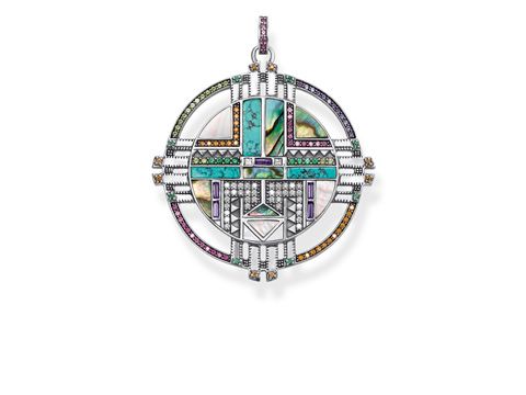 Der mehrfarbige Anhänger von Thomas Sabo zeigt ein kunstvolles Design mit bunten Steinen und einem glänzenden Hintergrund, ideal für eine elegante Kette.