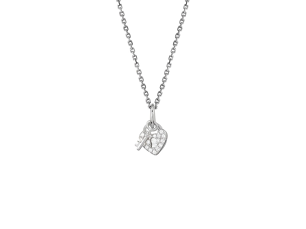 Xenox Sterling Silber Kette XS3410K in 40-45 cm mit LOVE STORY Ankerkette und einem herzförmigen Anhänger, der mit funkelnden Steinen verziert ist, inklusive Schloss und Schlüssel.