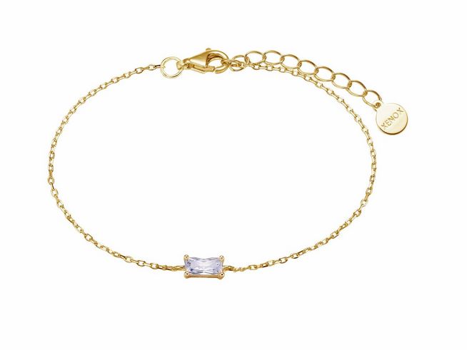 Xenox Sterling Silber Armband XS6030G mit fancy cut, vergoldeter Karreekette, Länge 15-20 cm, eleganter Look mit einem klaren Edelstein in der Mitte.